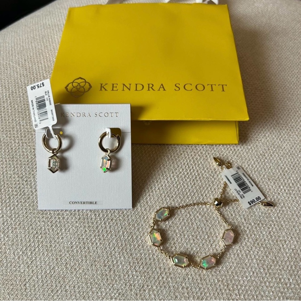 Kendra Scott Gold and Iridescent Earrings and Bracelet Set